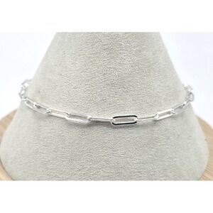 Sterling Silver Paper Clip Chain Bracelet 3.2 mm Size 6.75 Adjustable Italy NWOT